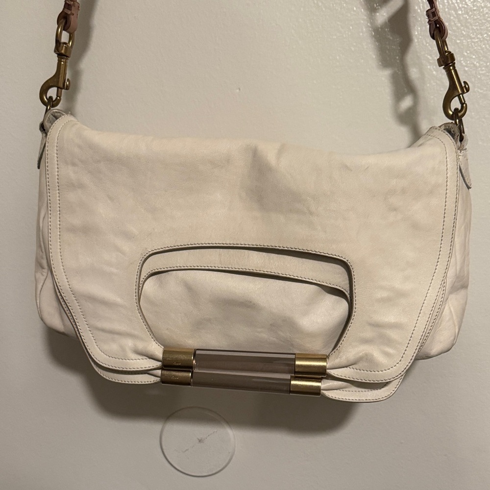Elegant off White Chloe Leather oversized clutch/ Shoulder Bag